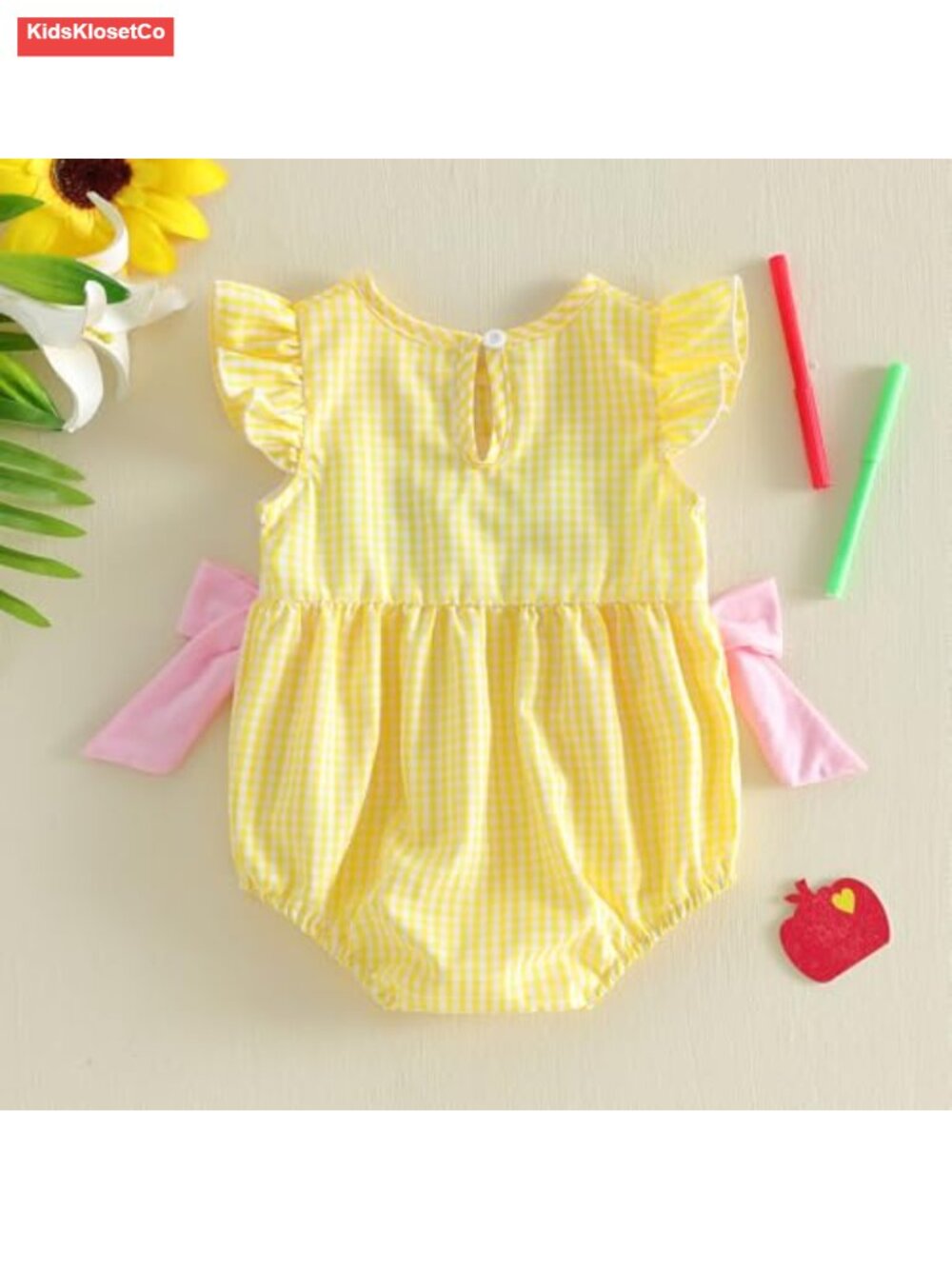 Baby Girl Smocked Bubble Romper Onesie Back to School Outfit - Picture 6 of 6